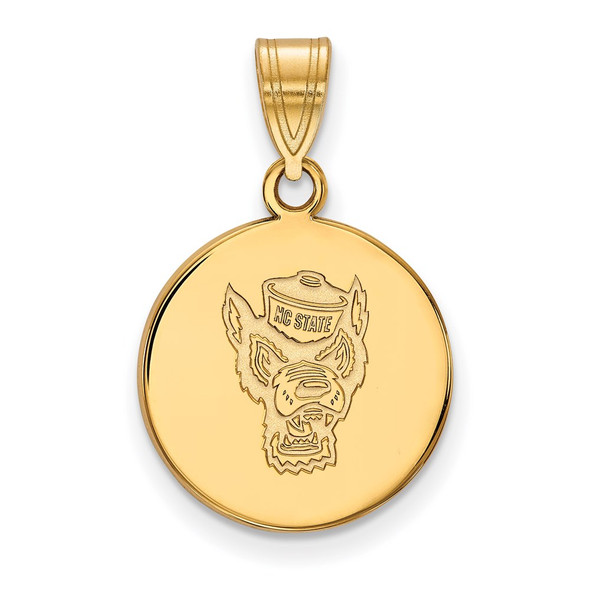 14k Gold LogoArt North Carolina State University Wolf Medium Disc Pendant