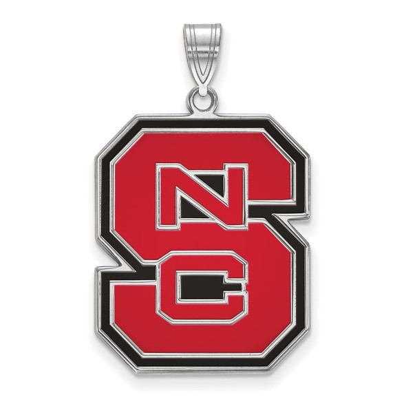 Sterling Silver Rhodium-plated LogoArt North Carolina State University N-C-S Extra Large Enameled Pendant