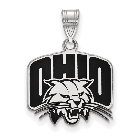 Sterling Silver Rhodium-plated LogoArt Ohio University Medium Enameled Pendant