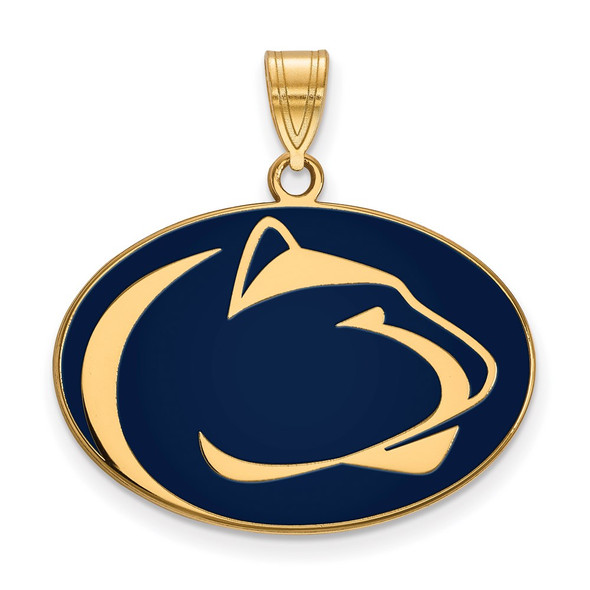 Sterling Silver Gold-plated LogoArt Penn State University Lion Large Enameled Pendant