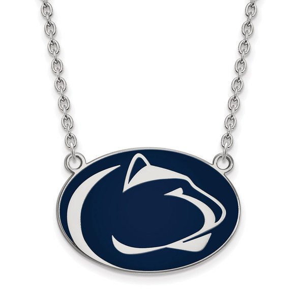 Sterling Silver Rhodium-plated LogoArt Penn State University Lion Large Enameled Pendant 18 inch Necklace