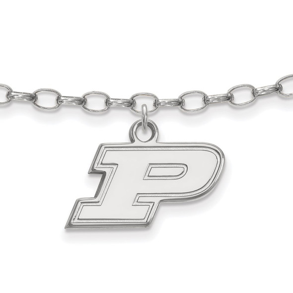 Sterling Silver Rhodium-plated LogoArt Purdue University Letter P 9-inch Anklet