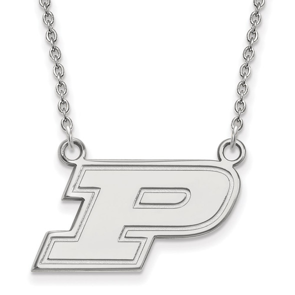 Sterling Silver Rhodium-plated LogoArt Purdue University Letter P Small Pendant 18 inch Necklace