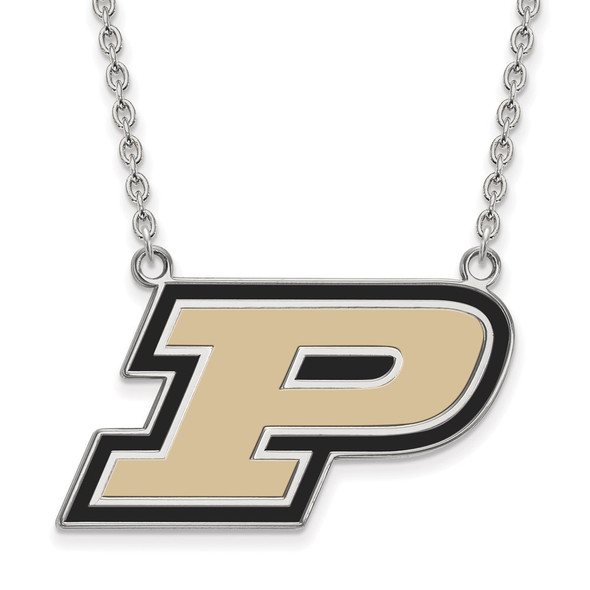 Sterling Silver Rhodium-plated LogoArt Purdue University Letter P Large Enameled Pendant 18 inch Necklace