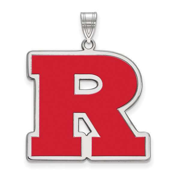 Sterling Silver Rhodium-plated LogoArt Rutgers University Letter R Extra Large Enameled Pendant