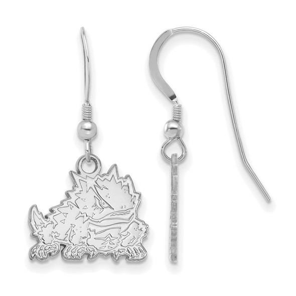 Sterling Silver Rhodium-plated LogoArt Texas Christian University Horned Frog Small Dangle Wire Earrings