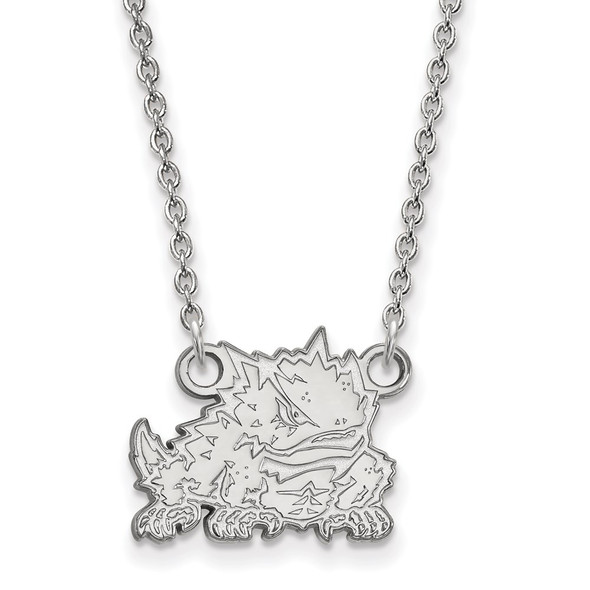 Sterling Silver Rhodium-plated LogoArt Texas Christian University Horned Frog Small Pendant 18 inch Necklace