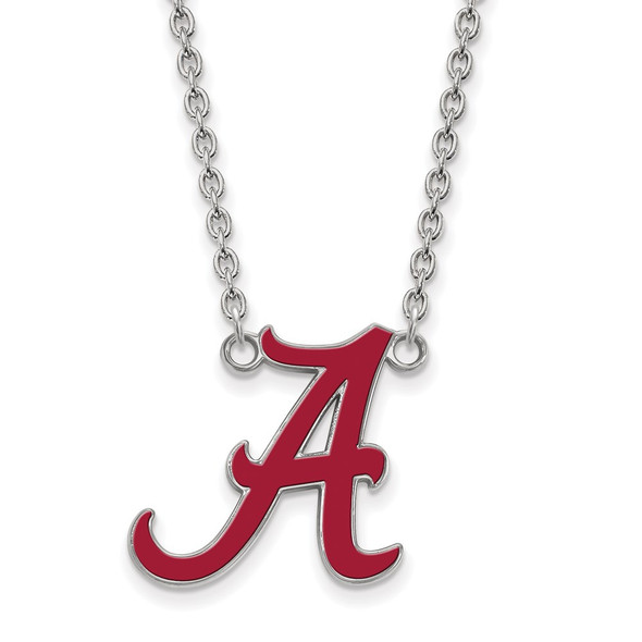 Sterling Silver Rhodium-plated LogoArt University of Alabama Letter A Large Enameled Pendant 18 inch Necklace