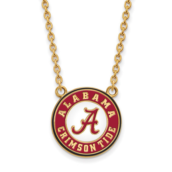 Sterling Silver Gold-plated LogoArt University of Alabama Crimson Tide Large Enameled Pendant 18 inch Necklace