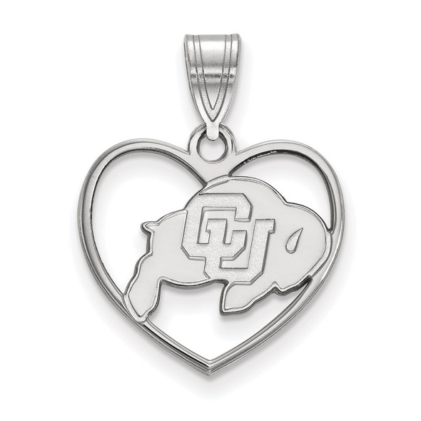 Sterling Silver Rhodium-plated LogoArt University of Colorado Buffalo Heart Pendant