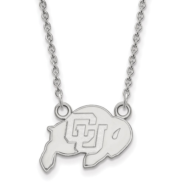 Sterling Silver Rhodium-plated LogoArt University of Colorado Buffalo Small Pendant 18 inch Necklace