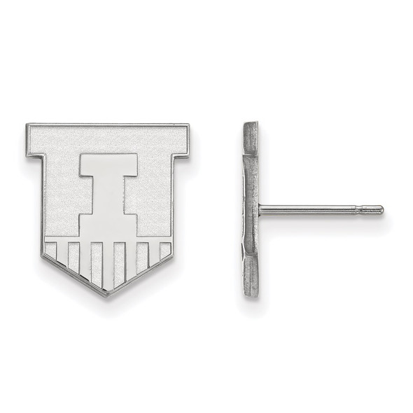 Sterling Silver Rhodium-plated LogoArt University of Illinois Victory Badge Small Post Earrings