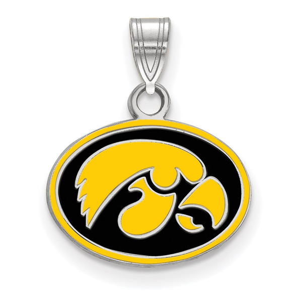 Sterling Silver Rhodium-plated LogoArt University of Iowa Hawk Small Oval Enameled Pendant