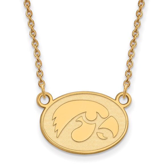 14k Gold LogoArt University of Iowa Hawk Small Oval Pendant 18 inch Necklace