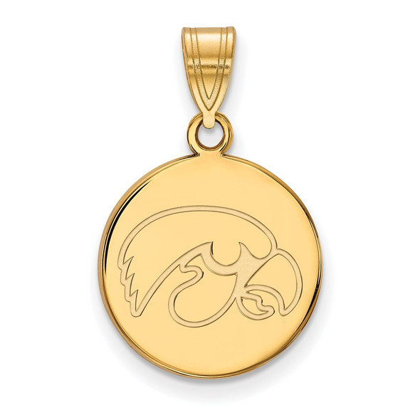 10k Gold LogoArt University of Iowa Hawk Medium Round Disc Pendant