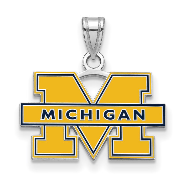 Sterling Silver Rhodium-plated LogoArt University of Michigan Letter M Small Blue Enameled Pendant