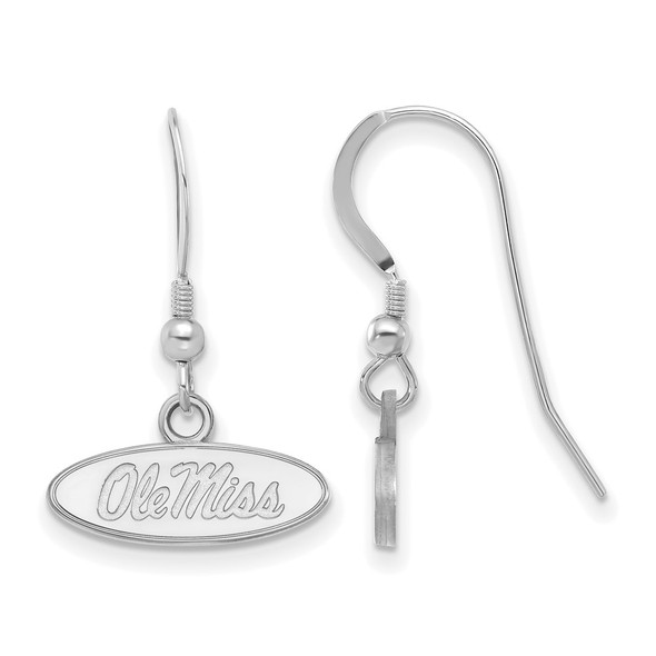 Sterling Silver Rhodium-plated LogoArt University of Mississippi Ole Miss Oval Extra Small Dangle Wire Earrings