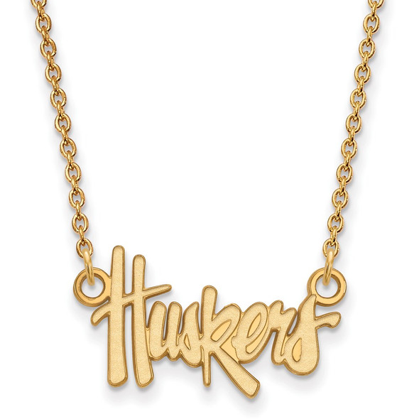 14k Gold LogoArt University of Nebraska Huskers Script Small Pendant 18 inch Necklace