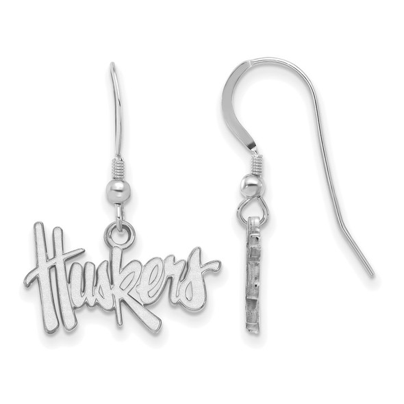 Sterling Silver Rhodium-plated LogoArt University of Nebraska Huskers Small Dangle Wire Earrings