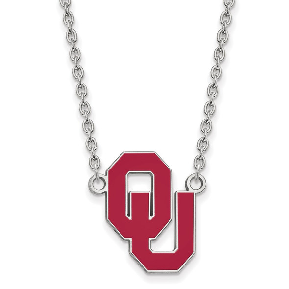 Sterling Silver Rhodium-plated LogoArt University of Oklahoma O-U Large Enameled Pendant 18 inch Necklace