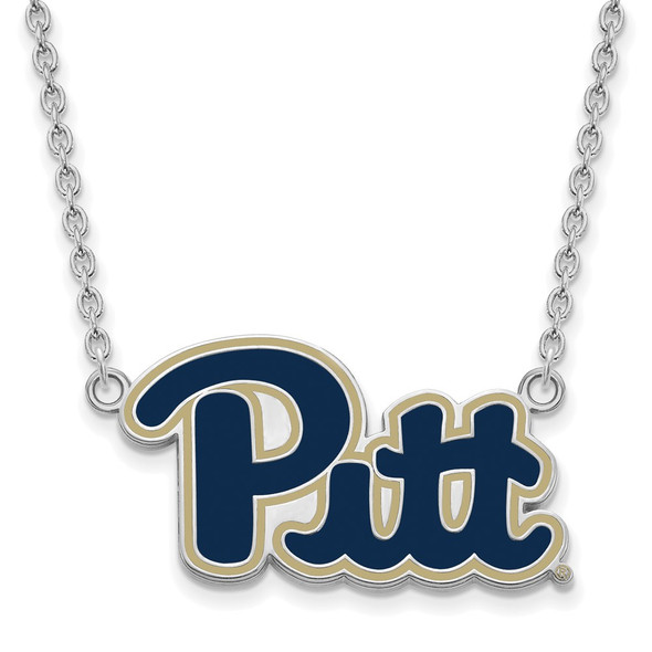 Sterling Silver Rhodium-plated LogoArt University of Pittsburgh Large Enameled Pendant 18 inch Necklace