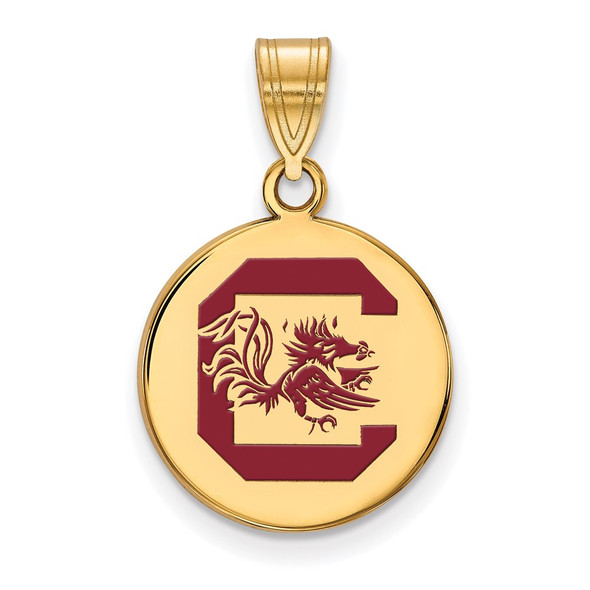 Sterling Silver Gold-plated LogoArt University of South Carolina Medium Enameled Disc Pendant