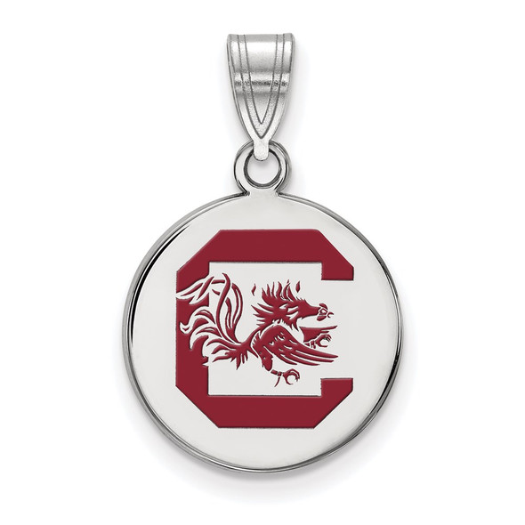 Sterling Silver Rhodium-plated LogoArt University of South Carolina Medium Enameled Disc Pendant