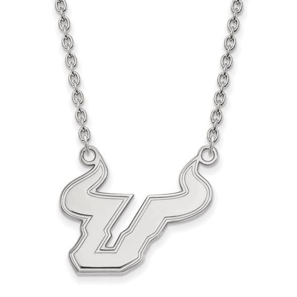 10k White Gold LogoArt University of South Florida Bull Large Pendant 18 inch Necklace