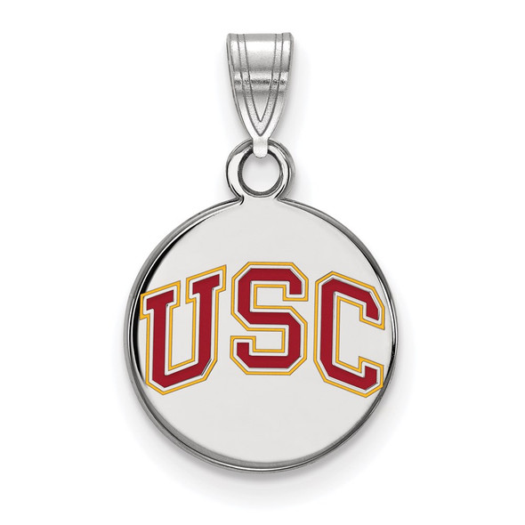 Sterling Silver Rhodium-plated LogoArt University of Southern California U-S-C Small Enameled Disc Pendant