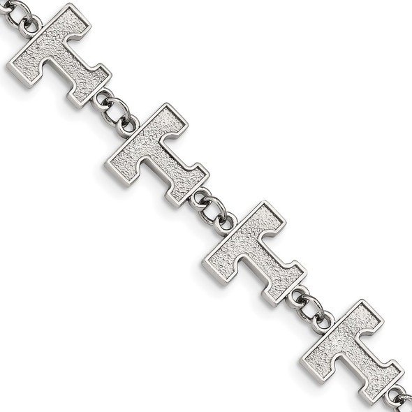 Stainless Steel LogoArt University of Tennessee Letter T Link 7 inch Bracelet with 1.5 inch Extender