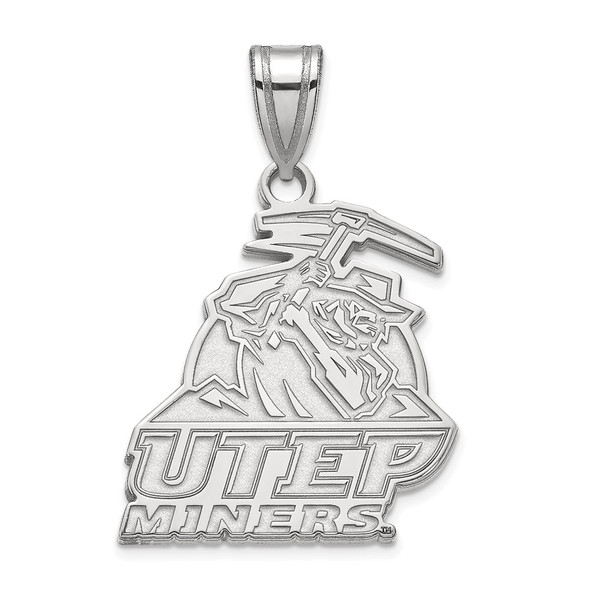 Sterling Silver Rhodium-plated LogoArt University of Texas at El Paso Miners Large Pendant