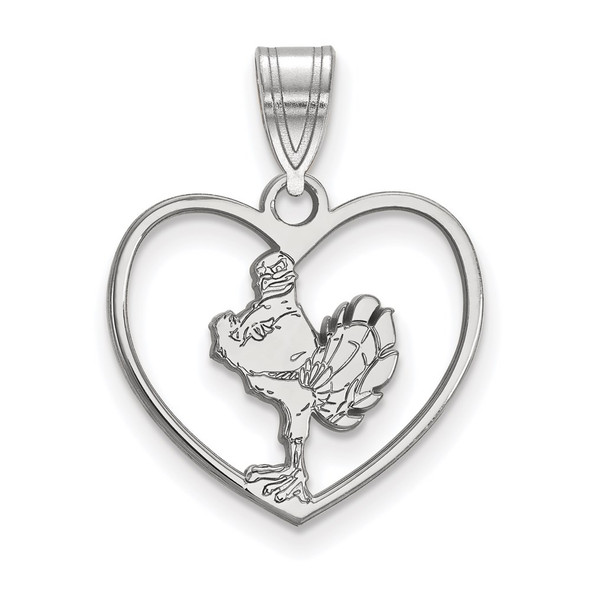 Sterling Silver Rhodium-plated LogoArt Virginia Tech HokieBird Heart Pendant