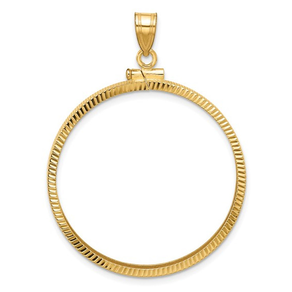 14k Yellow Gold Polished and Diamond-cut 32.7mm x 3.00mm Screw Top Coin Bezel Pendant