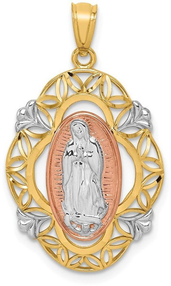 14k Yellow and Rose Gold with Rhodium Polished Guadalupe Medal Pendant