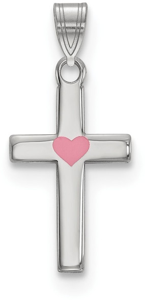 925 Sterling Silver Pink Enameled Heart Cross Pendant