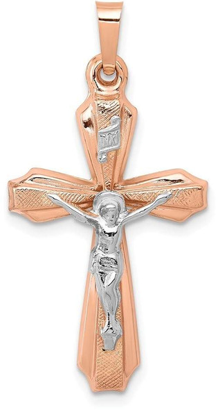14k White and Rose Gold Hollow Crucifix Pendant