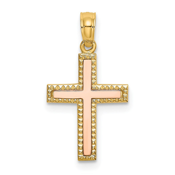 14k Yellow and Rose Gold Polished Cross Pendant