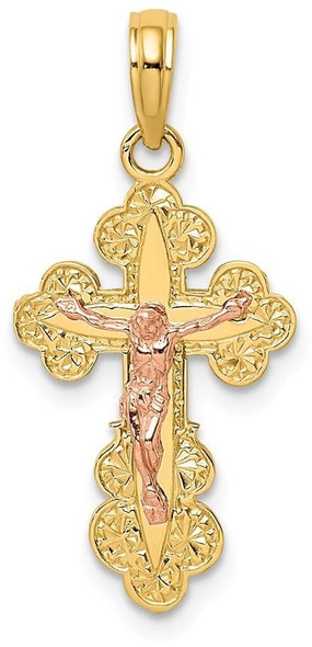 14k Yellow and Rose Gold Crucifix with Scallop Trim Pendant