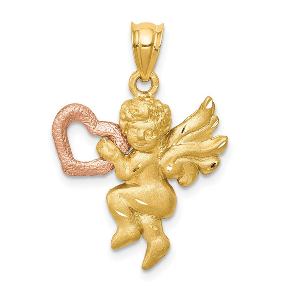 14k Yellow and Rose Gold Satin Cherub Angel Pendant