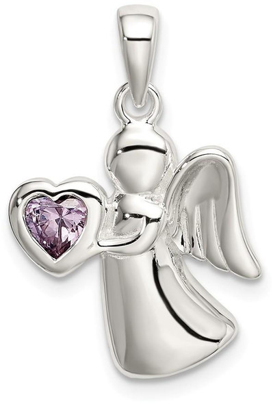 925 Sterling Silver Angel with Light Purple Cubic Zirconia Heart Pendant