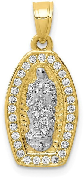 10k Yellow Gold w Rhodium-Plating Cubic Zirconia Pave Lady of Guadalupe Pendant