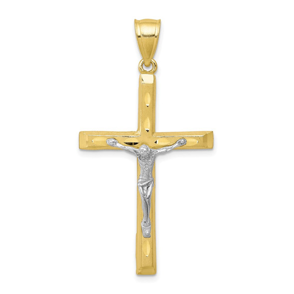 10k Yellow Gold with Rhodium-Plating Diamond-cut Crucifix Pendant 10C1063