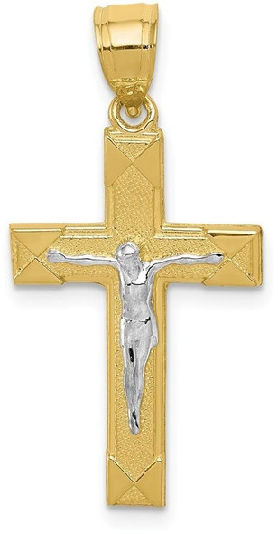 10k Yellow Gold with Rhodium-Plating Crucifix Pendant 10C1058