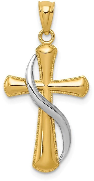 14k Two-tone Gold Polished Cross Pendant