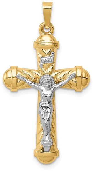 14k Two-tone Gold Hollow Polished Chevron Design Crucifix Pendant