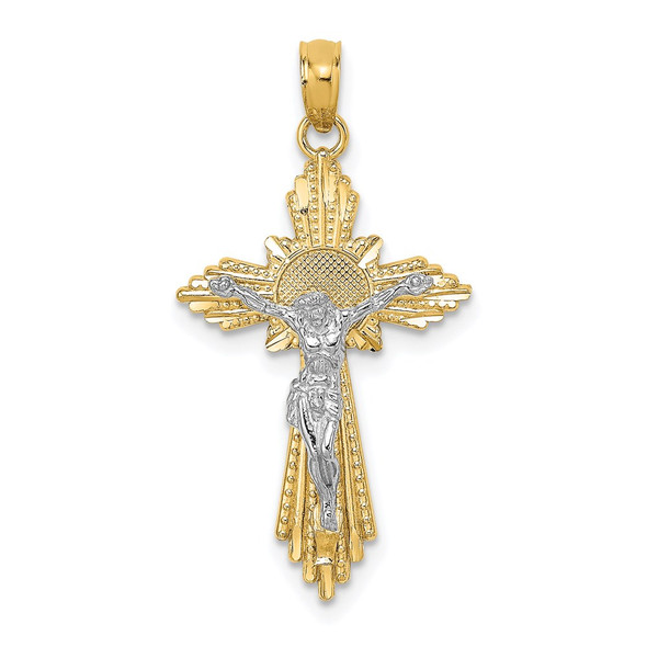 14k Two-Tone Gold Diamond-Cut Crucifix Pendant