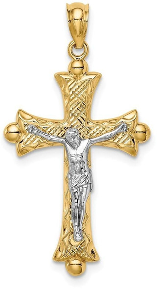 14k Two-tone Gold Florentine Crucifix Pendant