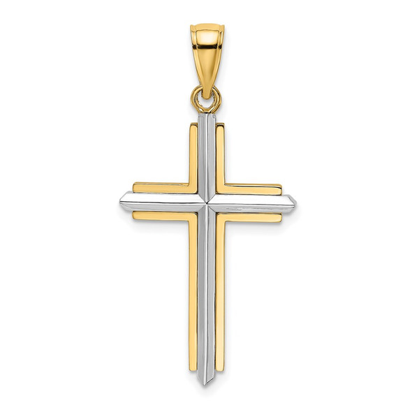 14k Gold With Rhodium Polished Cross Pendant