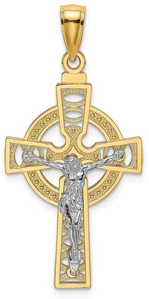 14k Gold with Rhodium Celtic Crucifix with Eternity Circle Pendant