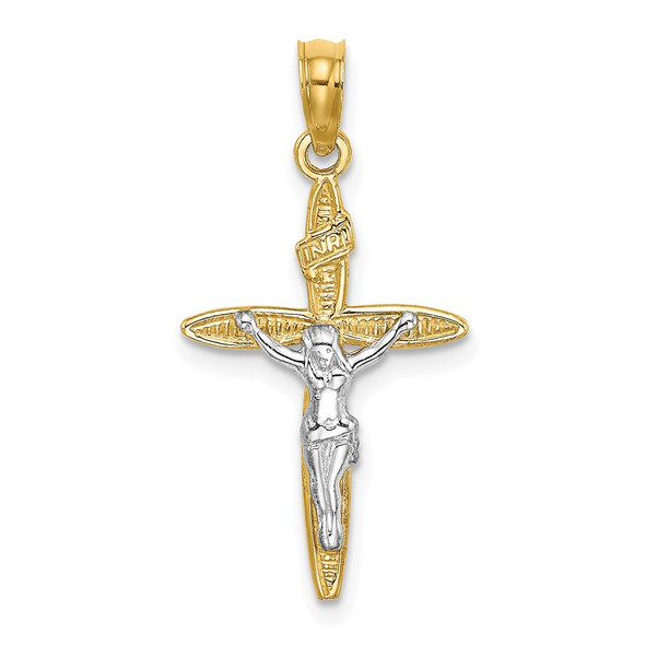 14k Gold With Rhodium-Plating Inri Crucifix Pendant